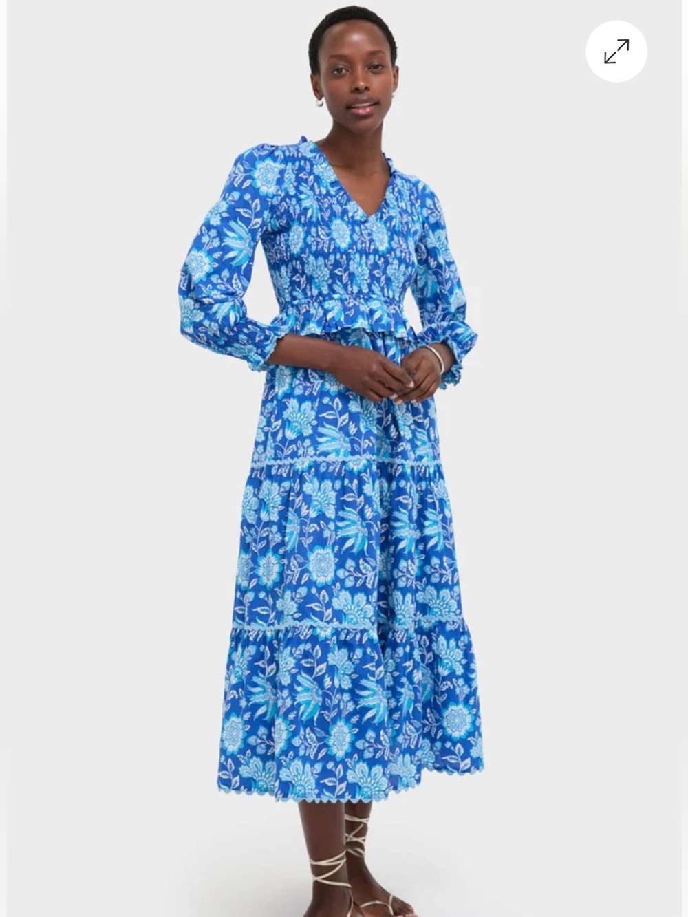 Tuckernuck Pink City Prints Ink Jaal Mia Dress Small NWT Blue Smocked Midi Maxi